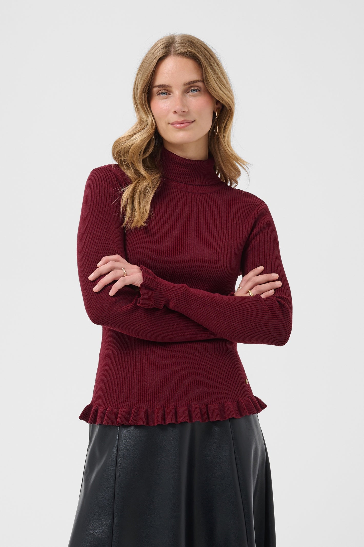 Cream 10615363 CRDela Knit Roll Neck Cabernet Red