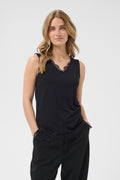Cream 10615546 CrAlvaia Jersey Lace Top Pitch Black