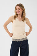 Cream 10615546 CrAlvaia Jersey Lace Top Oatmeal