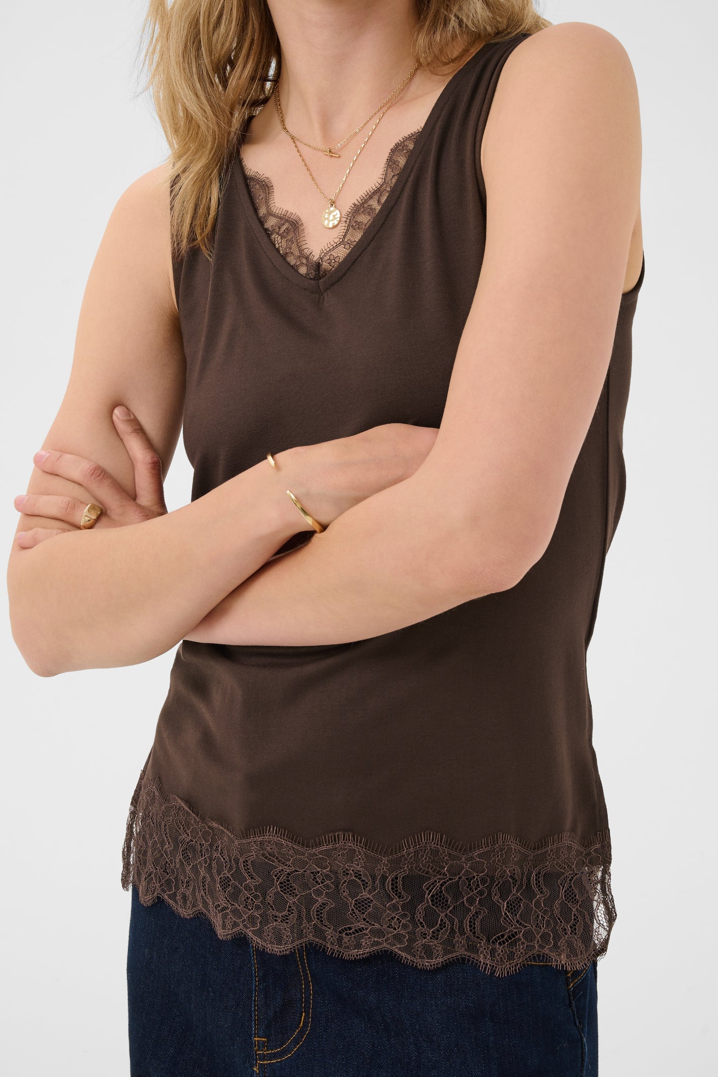 Cream 10615546 CrAlvaia Jersey Lace Top Java