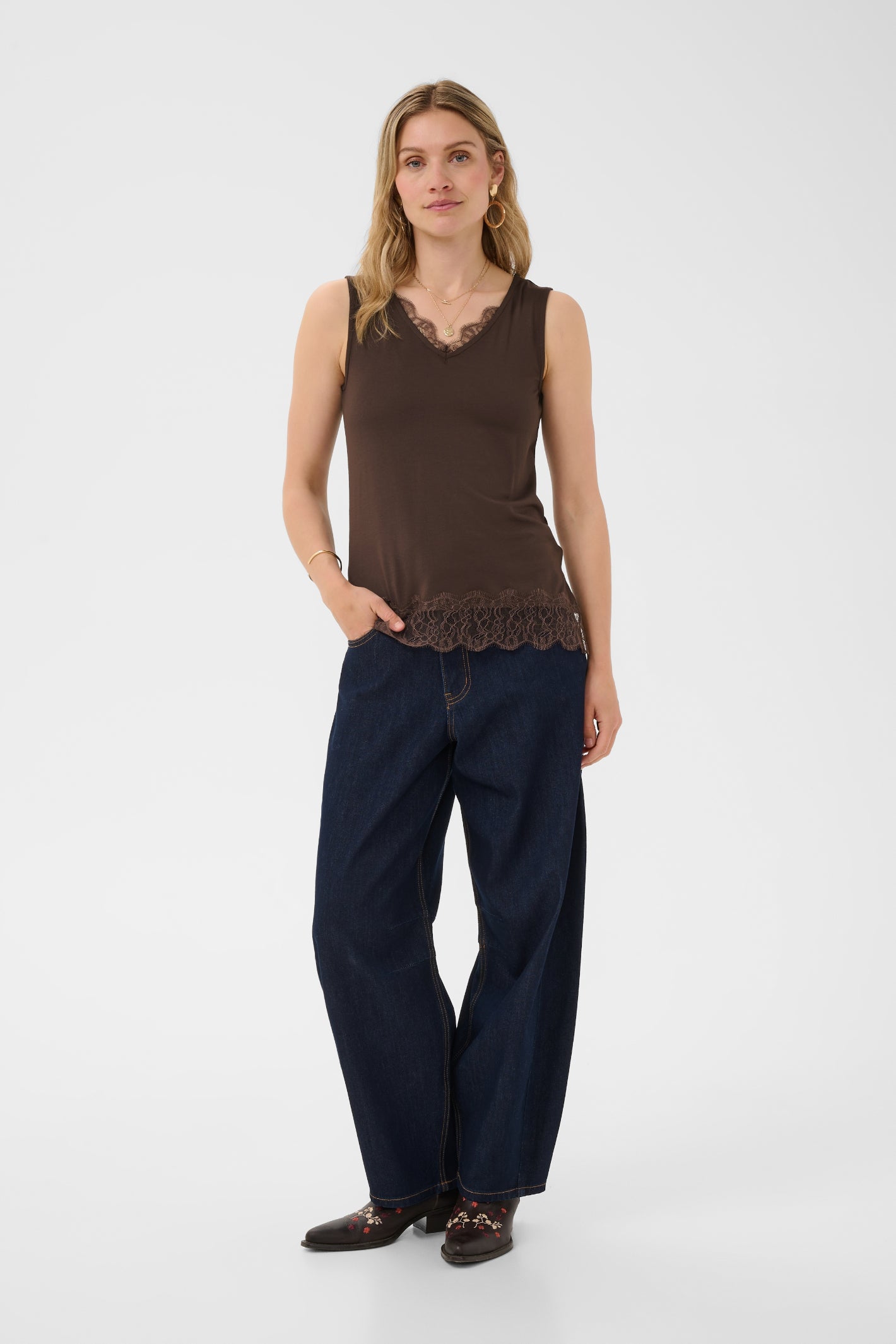 Cream 10615546 CrAlvaia Jersey Lace Top Java