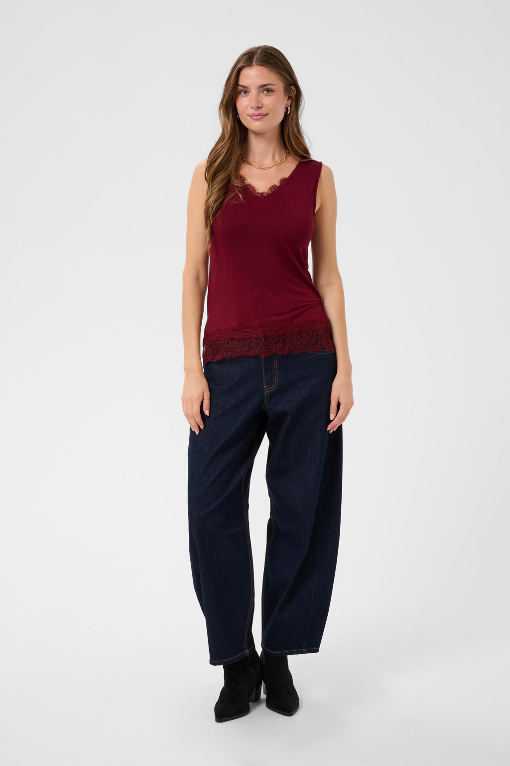 Cream 10615546 CrAlvaia Jersey Lace Top Cabernet