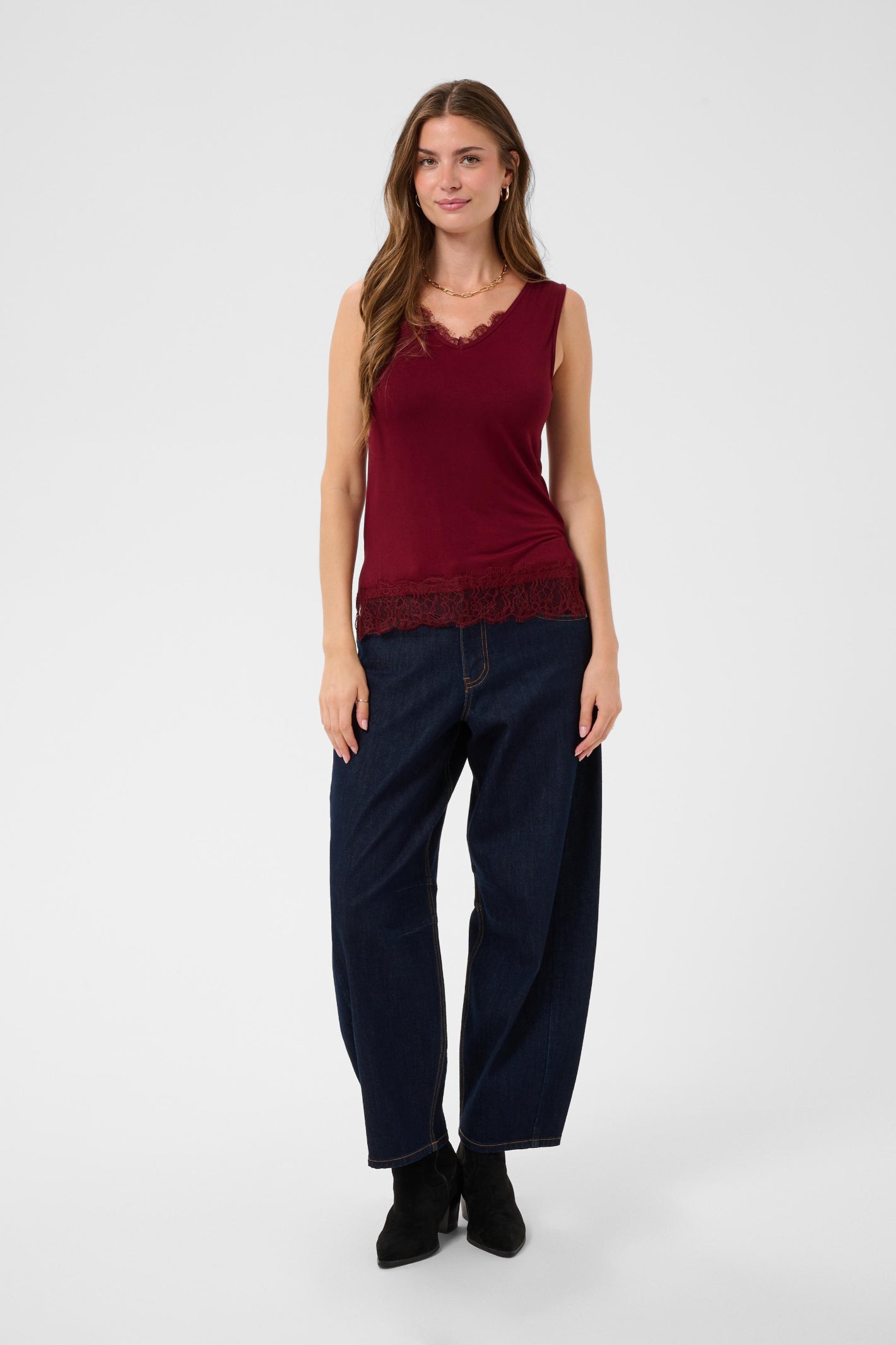 Cream 10615546 CrAlvaia Jersey Lace Top Cabernet
