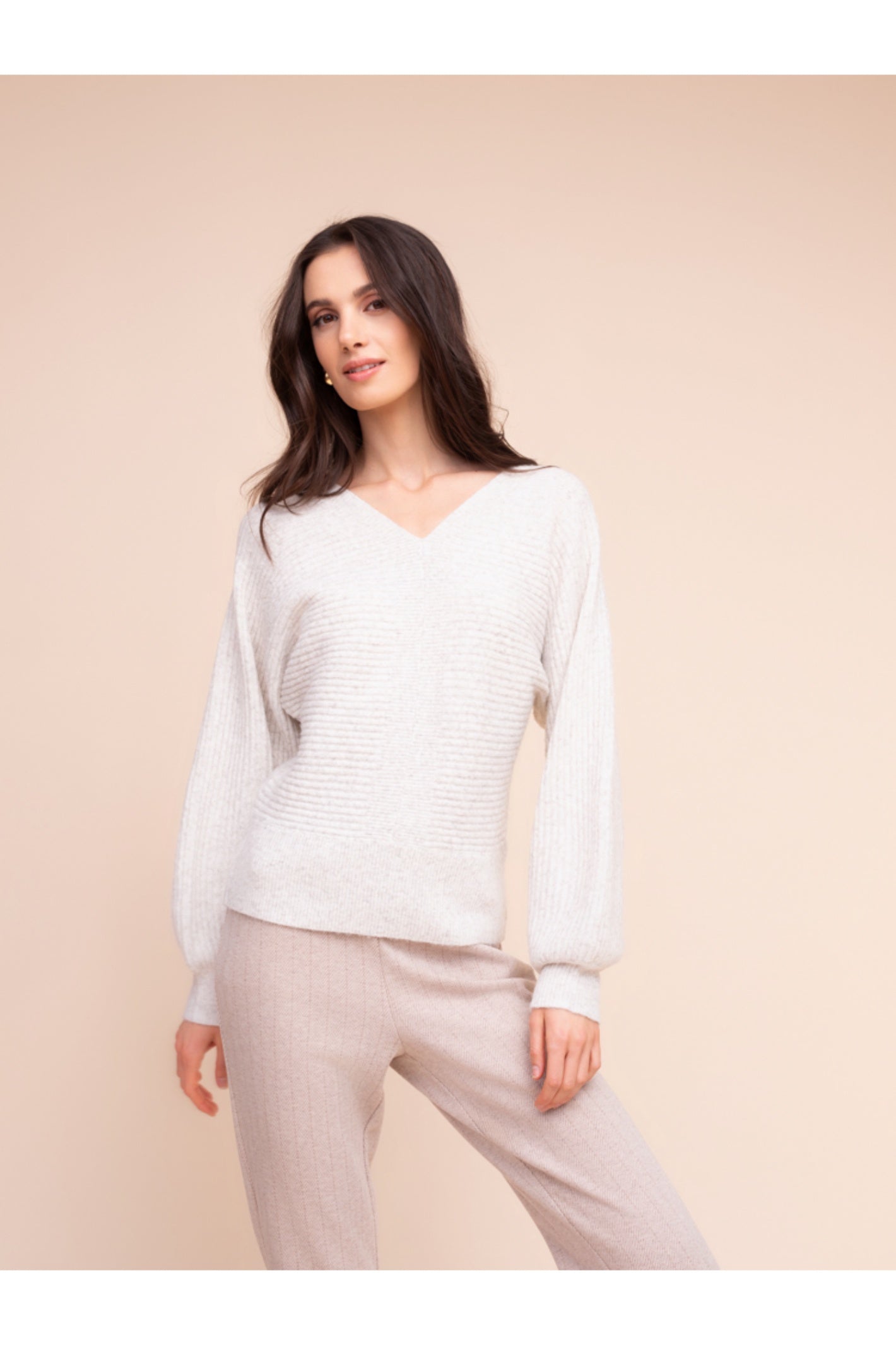 Alison Sheri A48022 Oatmeal Knit Top