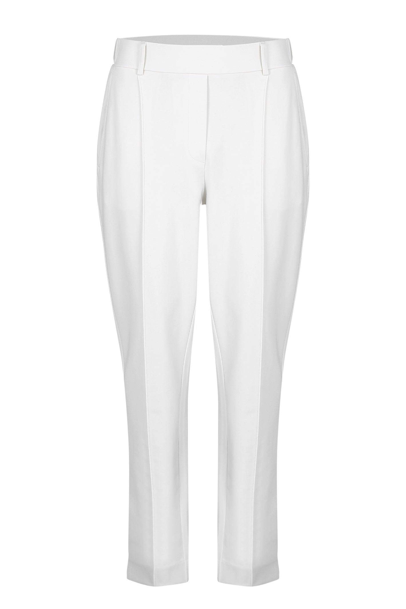 Shop the Margittes Smart Tapered Joggers in Cream at Dotique. Cotton-modal stretch trousers with a flattering tapered fit, front seam detail and effortless smart-casual style.