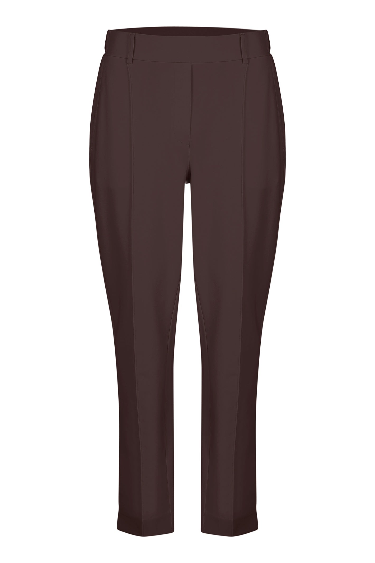 Shop the Margittes Smart Tapered Joggers in Chocolate Brown at Dotique. Cotton-modal stretch trousers with a flattering tapered fit, front seam detail and effortless everyday style.