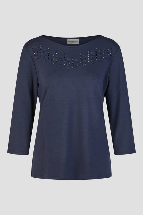 Barbara Lebek 15115062 T-Shirt - Navy, embellished long sleeve top. Shop Barbara Lebek at Dotique