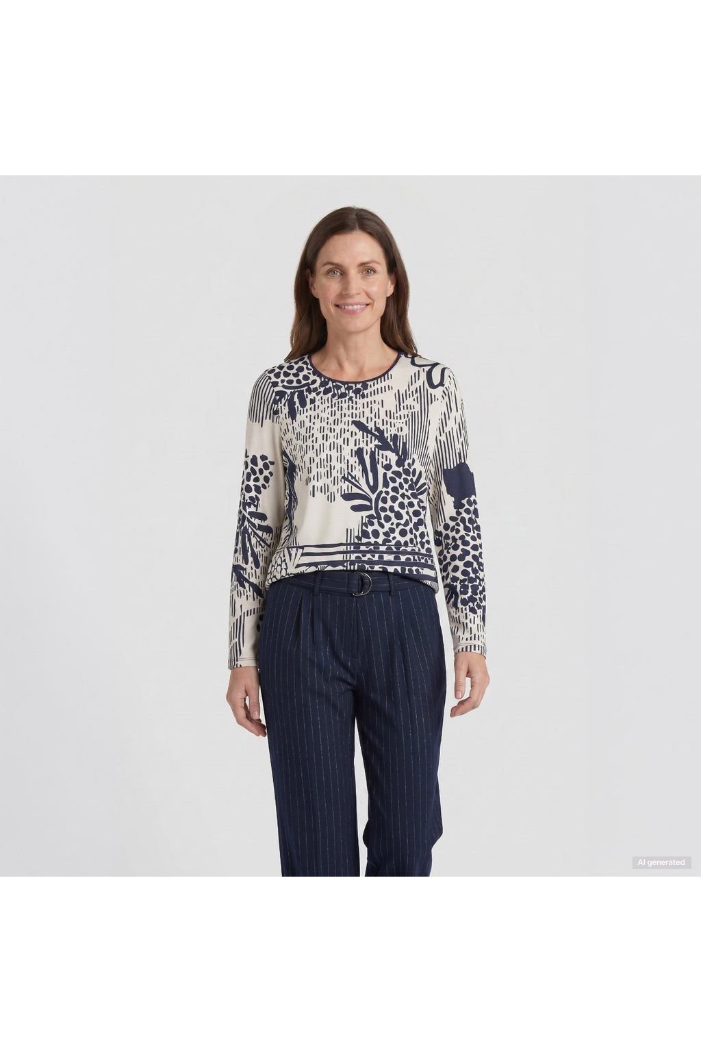 Barbara Lebek 16055062 T-Shirt - Panna Cotta patterned top. You can Shop Barbara Lebek at Dotique
