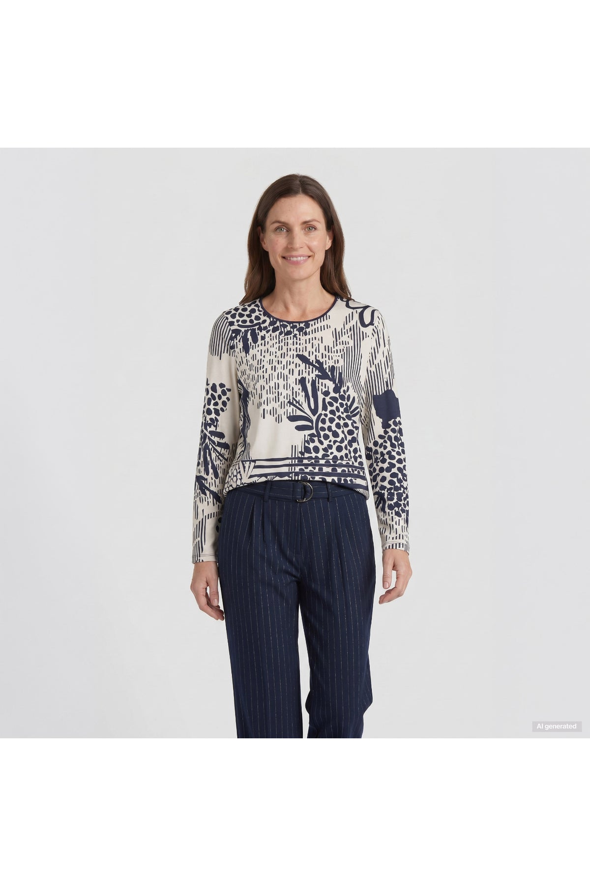 Barbara Lebek 16055062 T-Shirt - Panna Cotta patterned top. You can Shop Barbara Lebek at Dotique