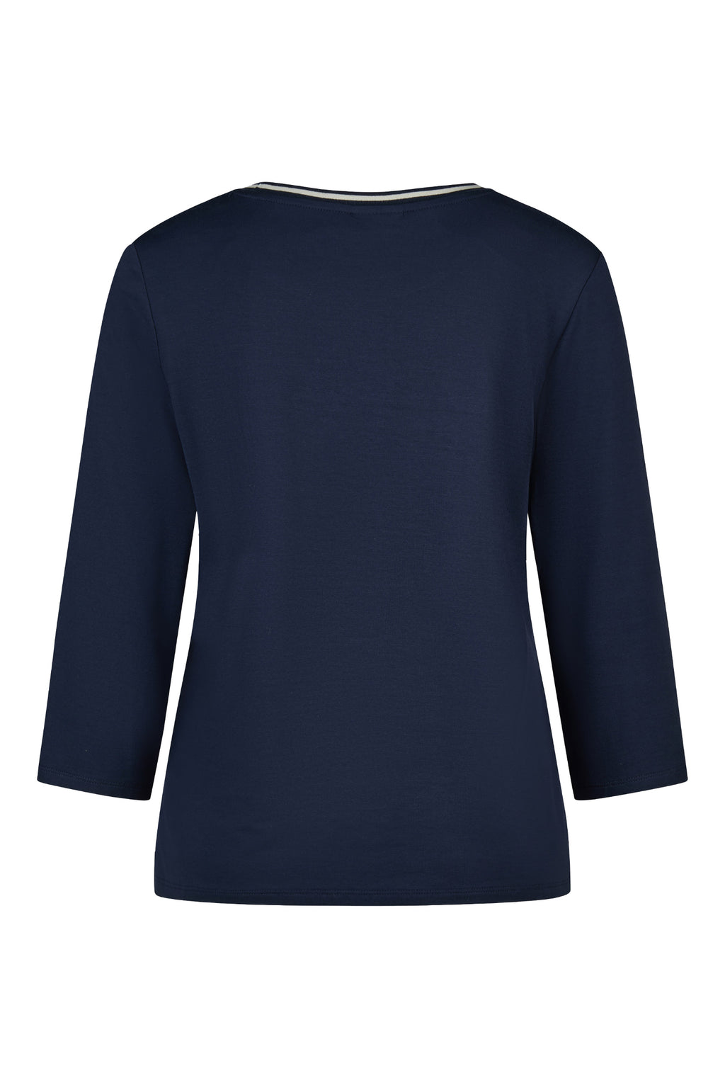 Navy blue long sleeve crew neck top on a white background