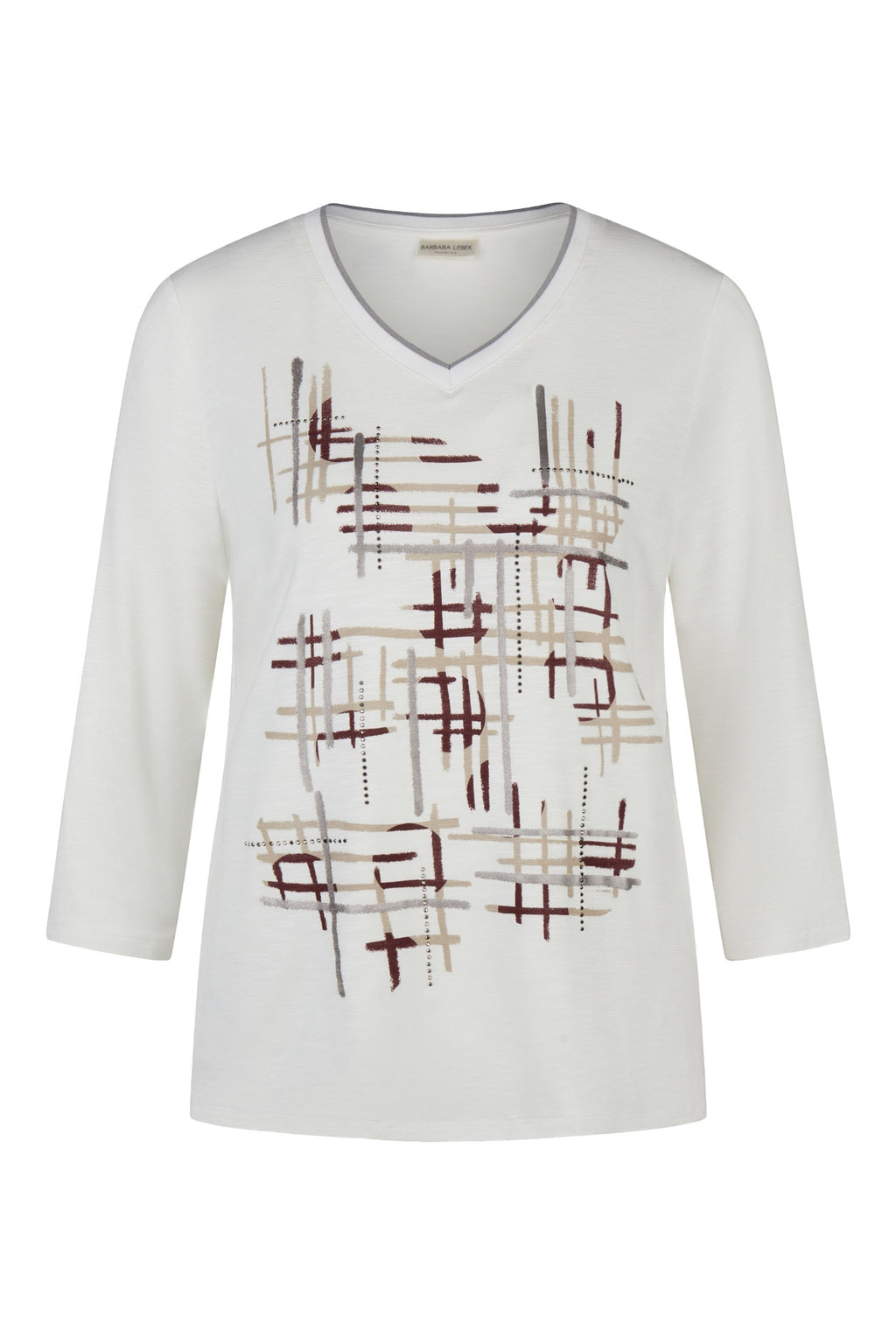 Barbara Lebek 16412062 T-Shirt - Off White with abstract print and long sleeves. Shop Barbara Lebek at Dotique