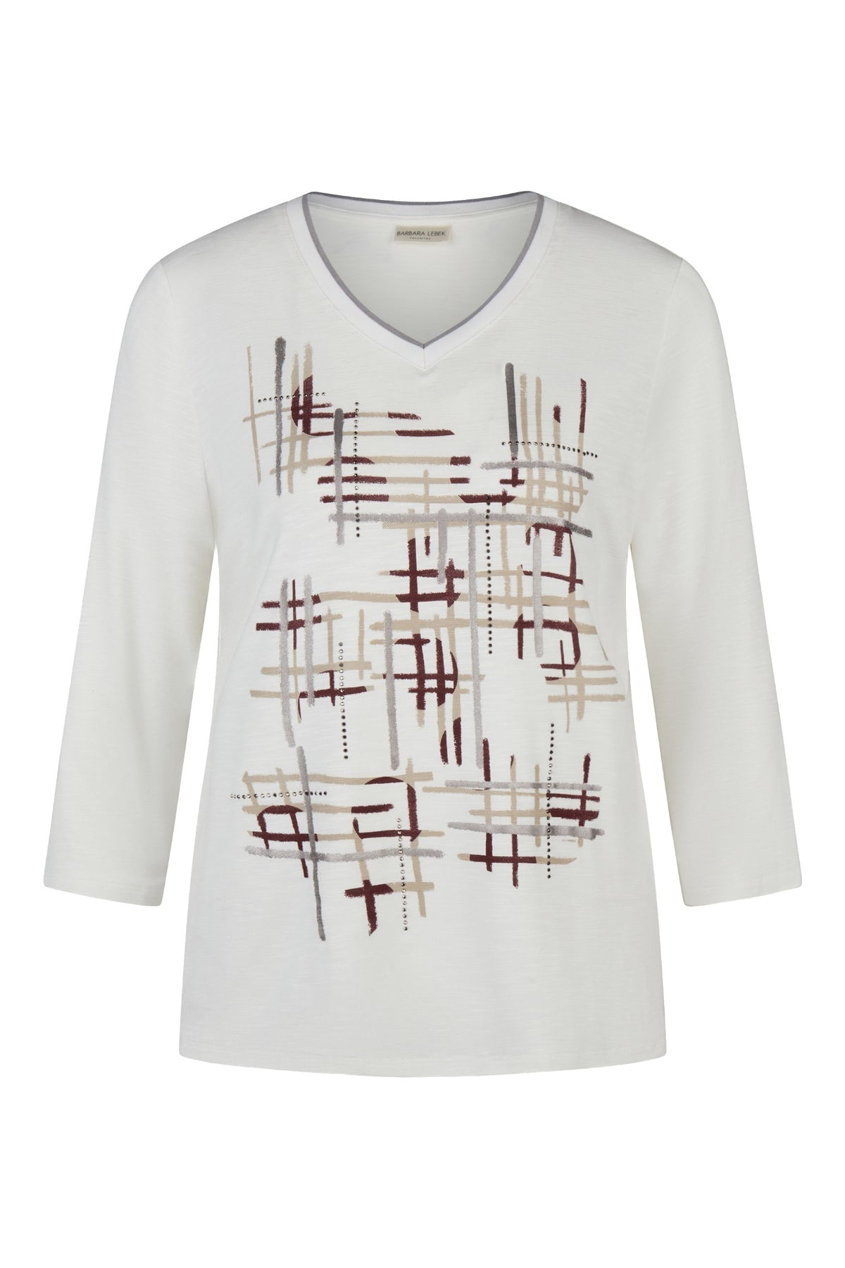 Barbara Lebek 16412062 T-Shirt - Off White with abstract print and long sleeves. Shop Barbara Lebek at Dotique