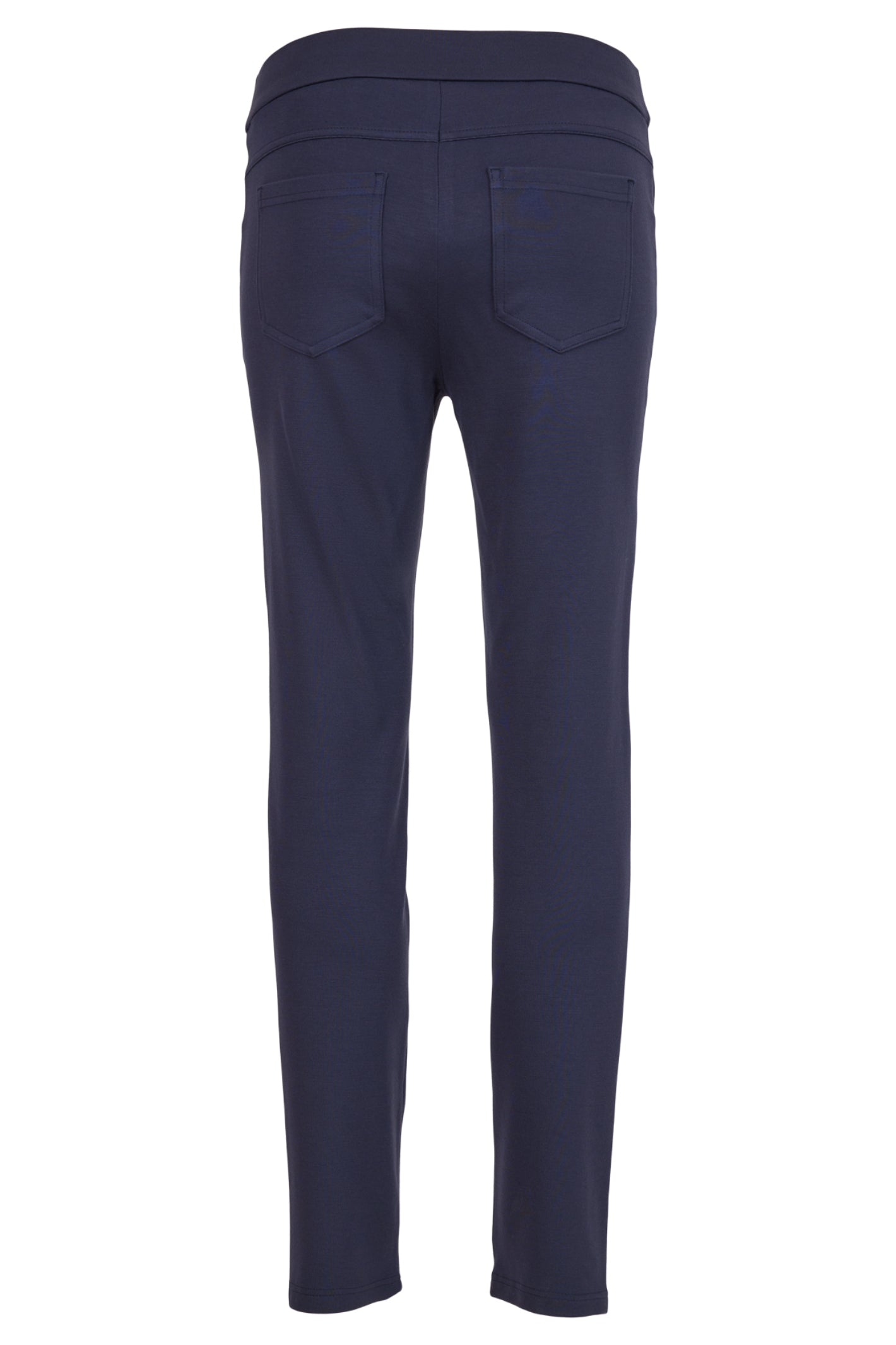 Robell Bella K navy pull-on trousers with straight leg fit, elasticated waistband and soft winter jersey fabric, 73cm length.