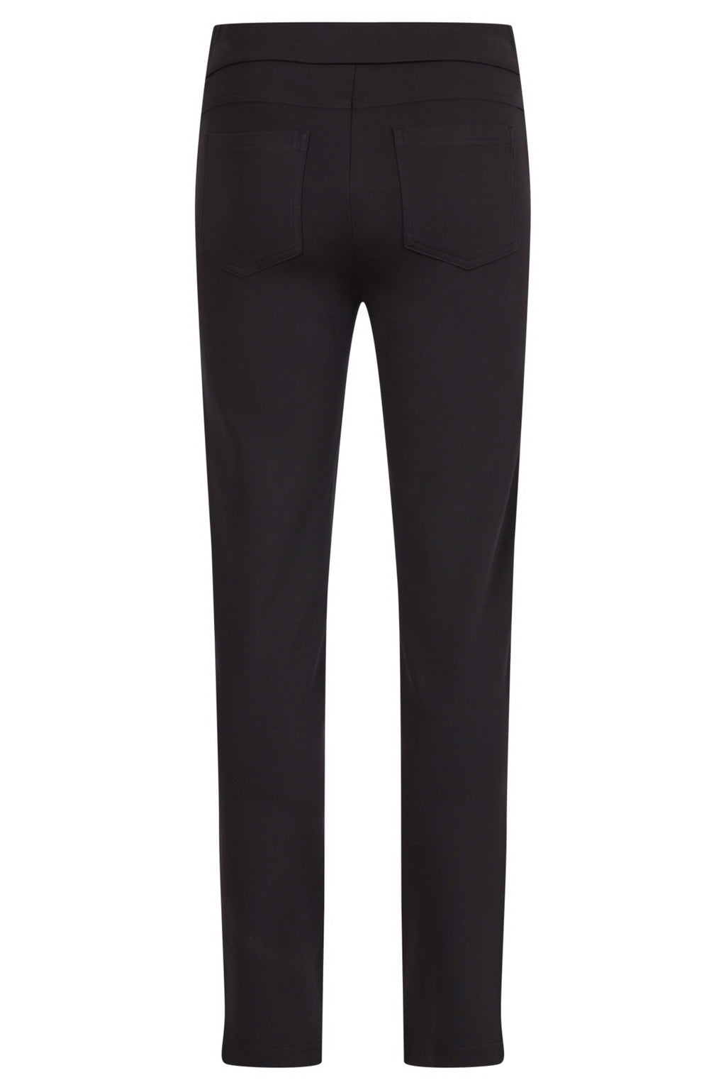 Robell Bella K black pull-on trousers with straight leg fit, elasticated waistband and soft winter jersey fabric, 73cm length.