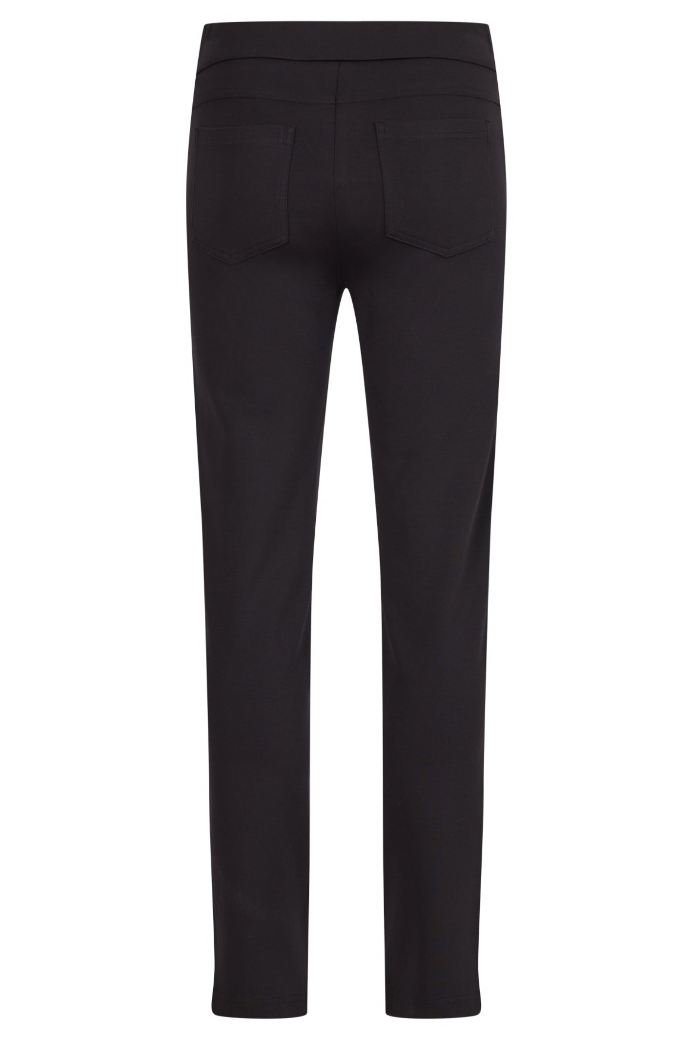 Robell Bella K black pull-on trousers with straight leg fit, elasticated waistband and soft winter jersey fabric, 73cm length.