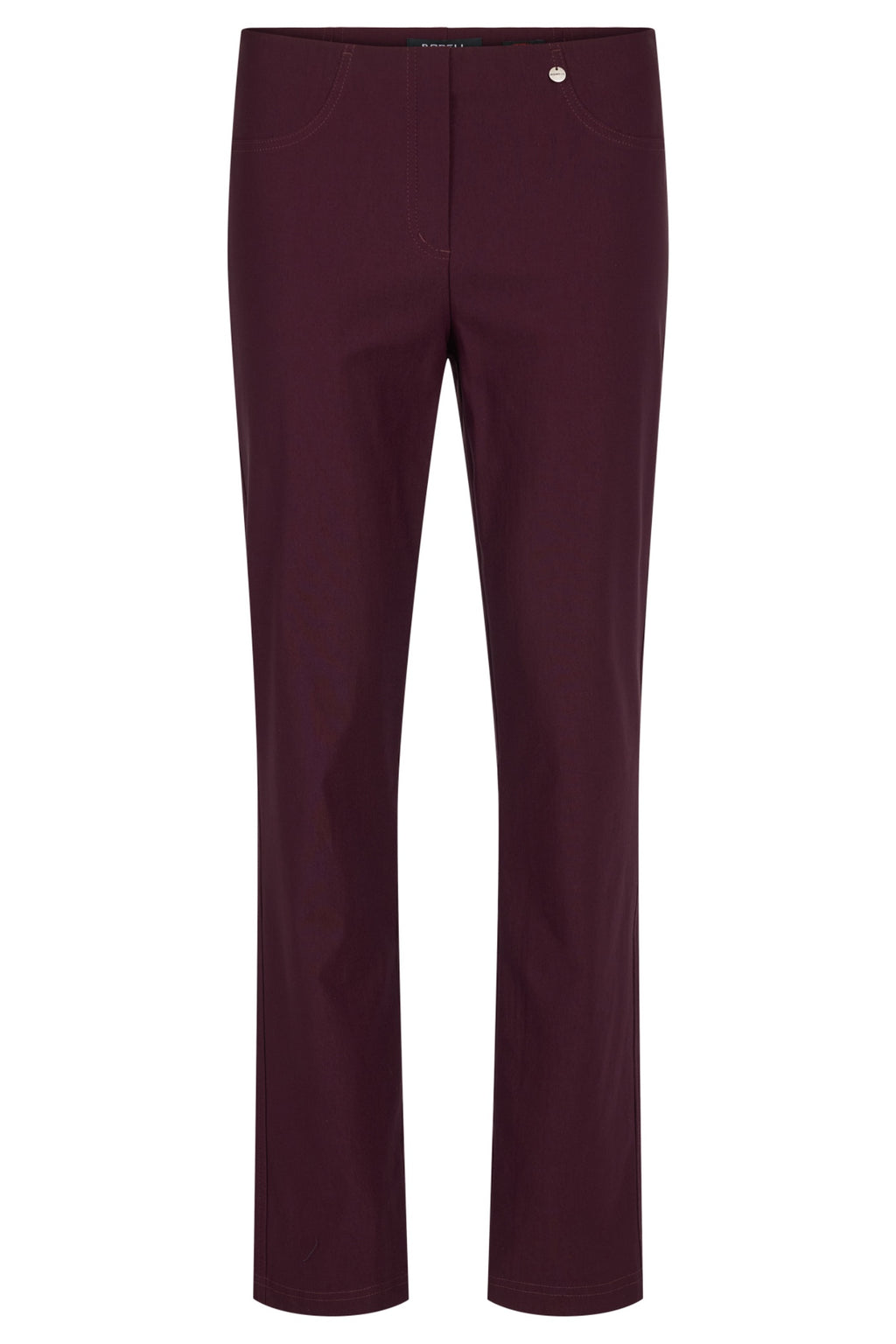 Robell Bella Sangria pull-on trousers with slim fit, elasticated waistband, straight leg and 73cm inside leg.