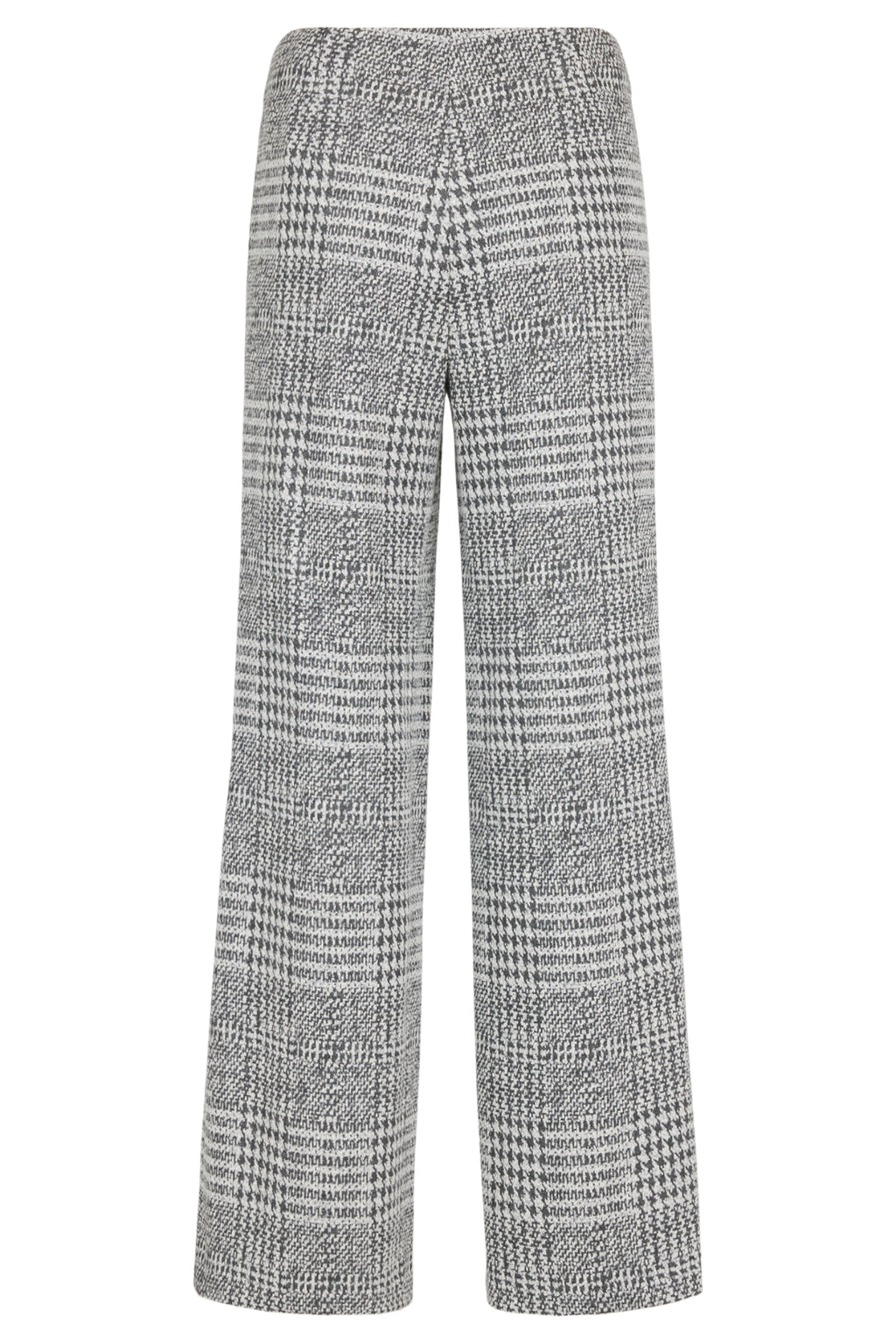 Robell Yasi wide leg trousers in silver check with stretch fabric and flattering 82cm length. Smart pull-on ladies trousers with a tailored look.