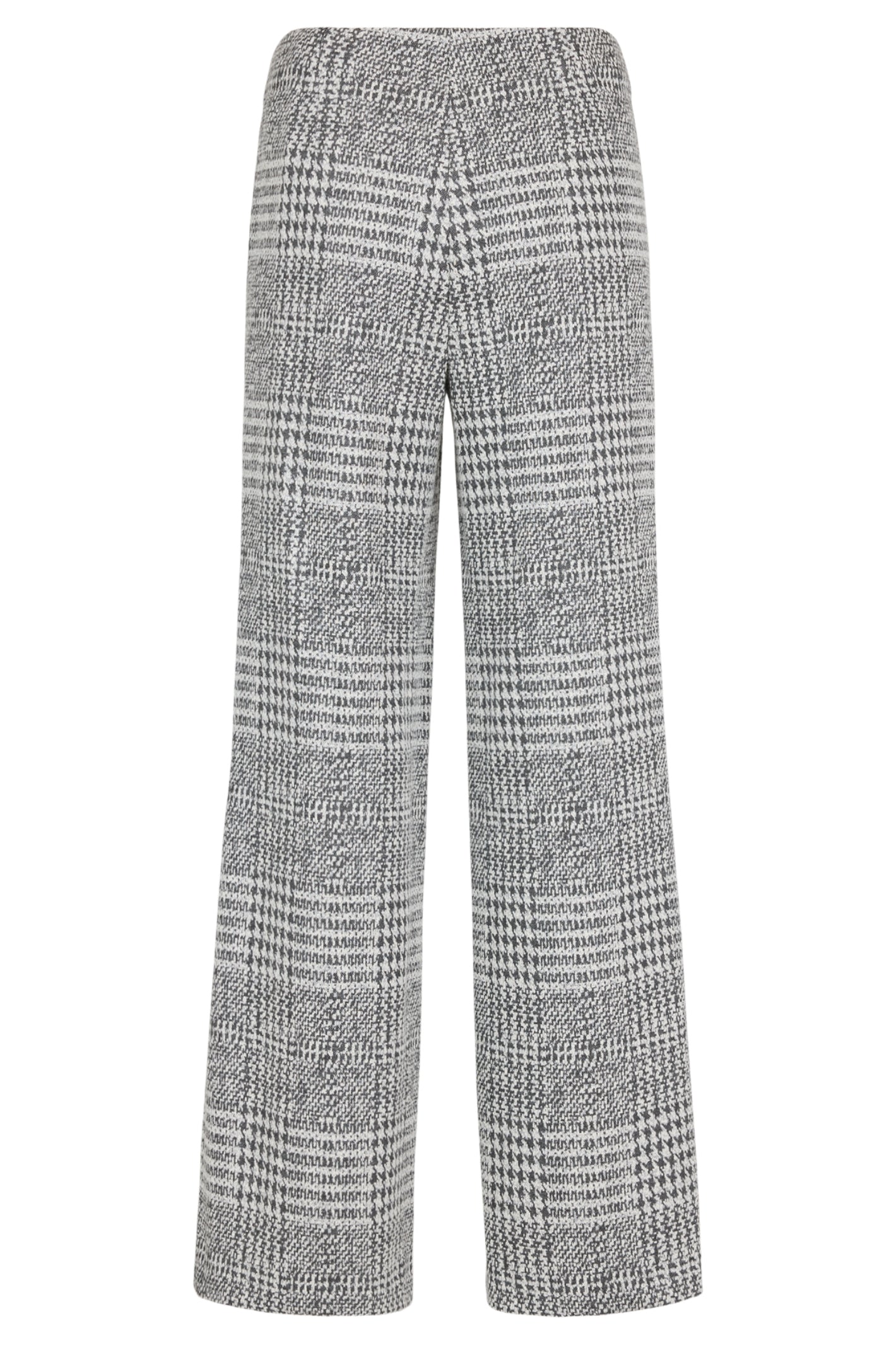 Robell Yasi wide leg trousers in silver check with stretch fabric and flattering 82cm length. Smart pull-on ladies trousers with a tailored look.