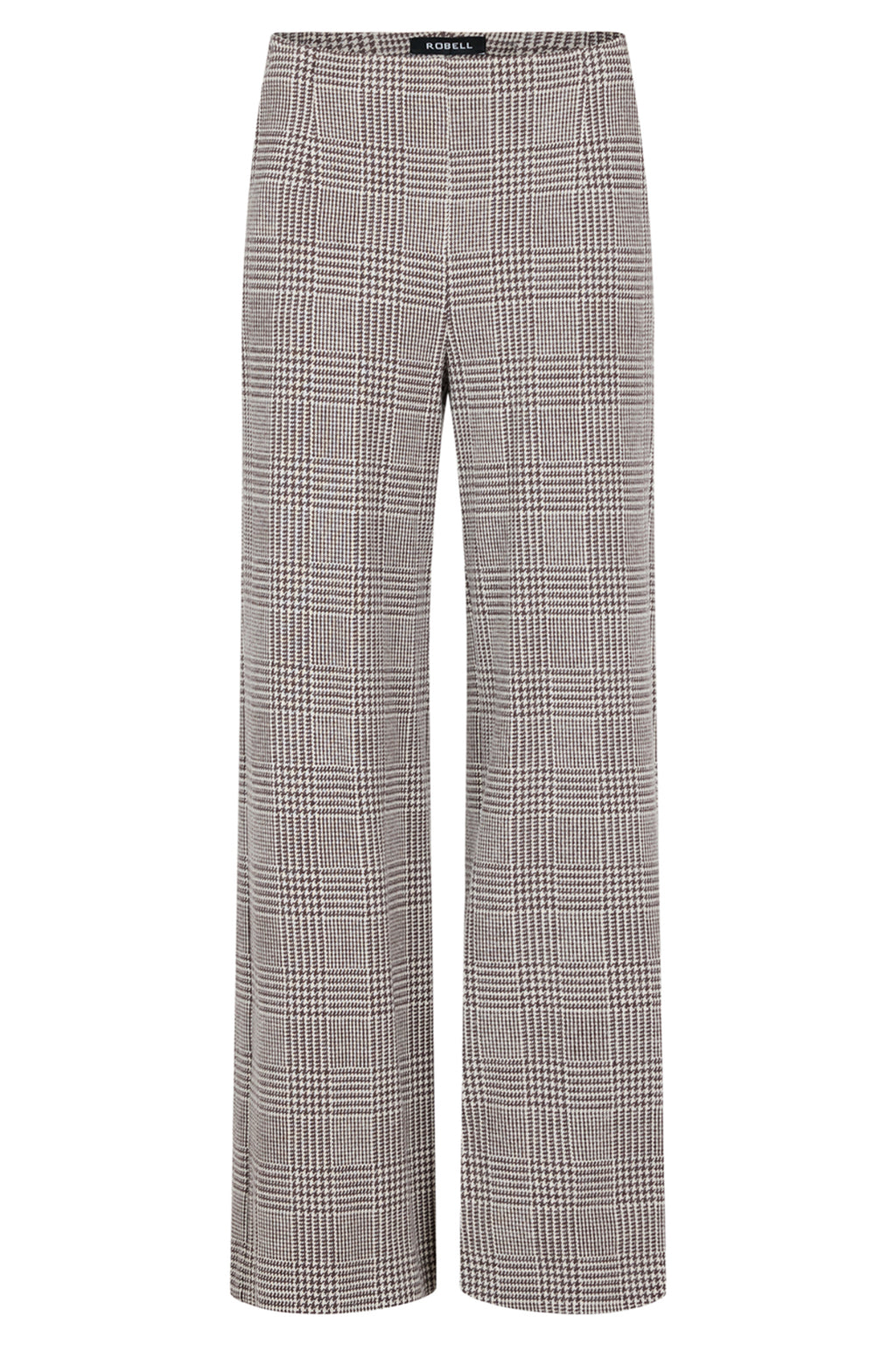 Robell Yasi wide leg trousers in Pine Bark check with stretch fabric and flattering 82cm length. Smart pull-on ladies trousers with a heritage-inspired check design.