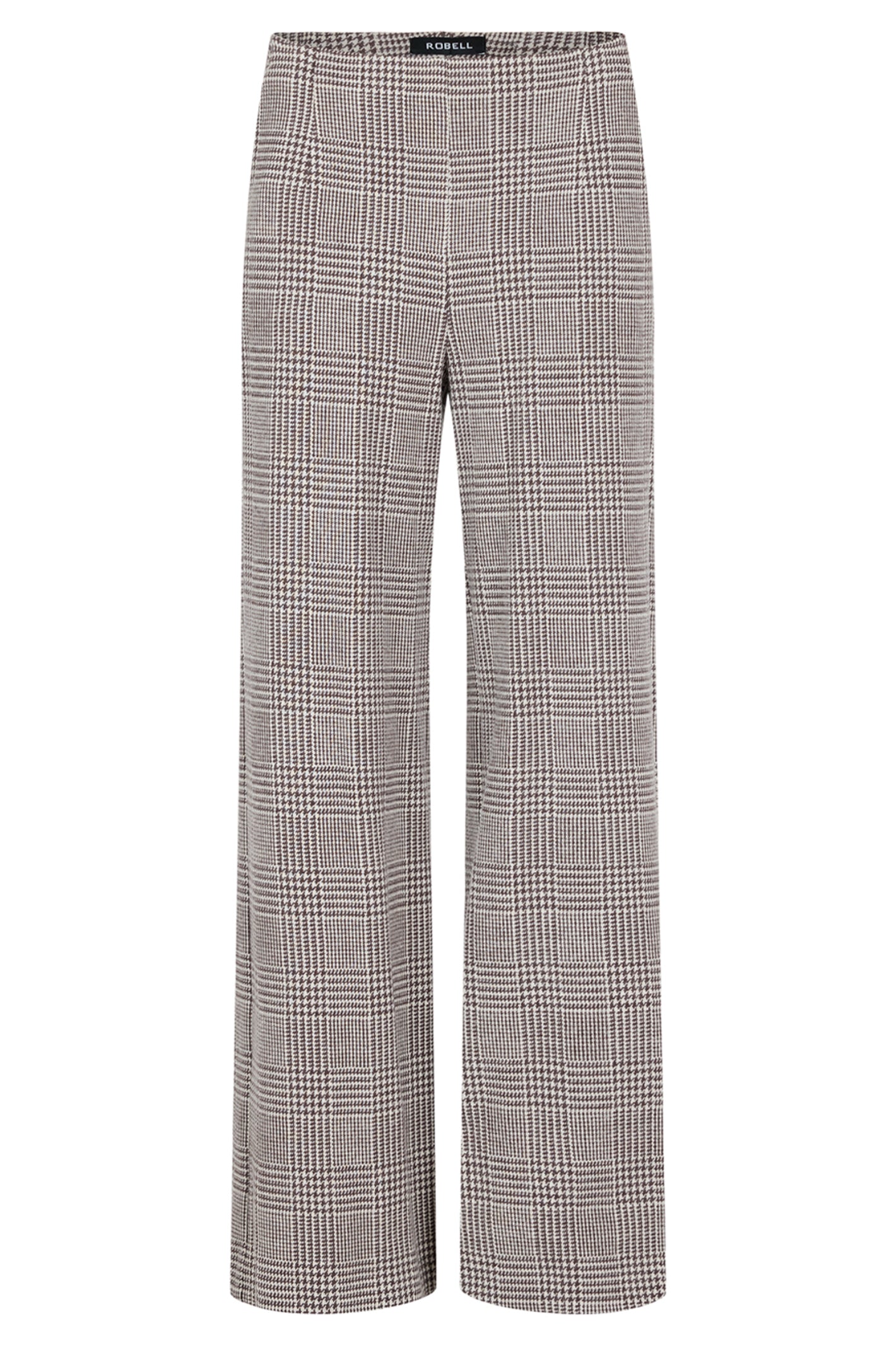 Robell Yasi wide leg trousers in Pine Bark check with stretch fabric and flattering 82cm length. Smart pull-on ladies trousers with a heritage-inspired check design.
