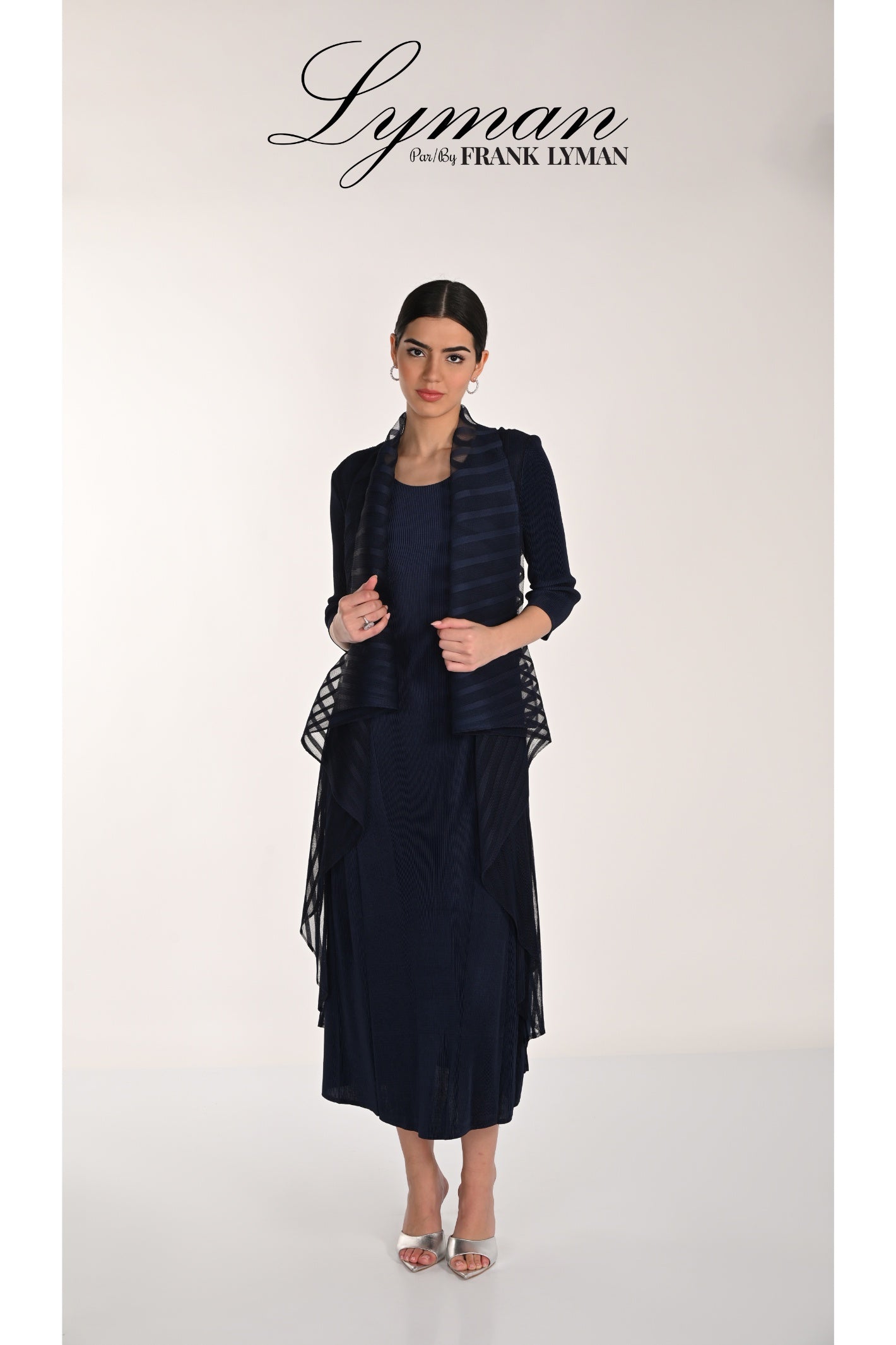 Elegant model wearing Frank Lyman 268506 Midnight Dress and Jacket by Frank Lyman, shop Frank Lyman at Dotique