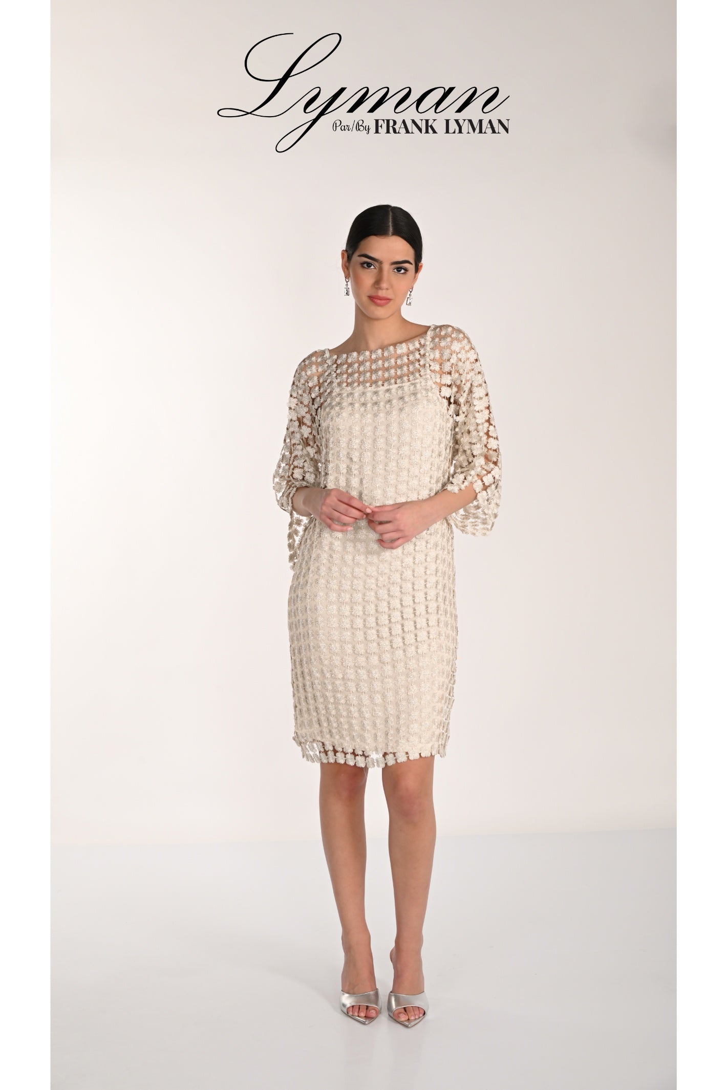 Elegant model wearing Frank Lyman 268517 Pearl Textured Occasion Dress by Frank Lyman, shop Frank Lyman at Dotique.