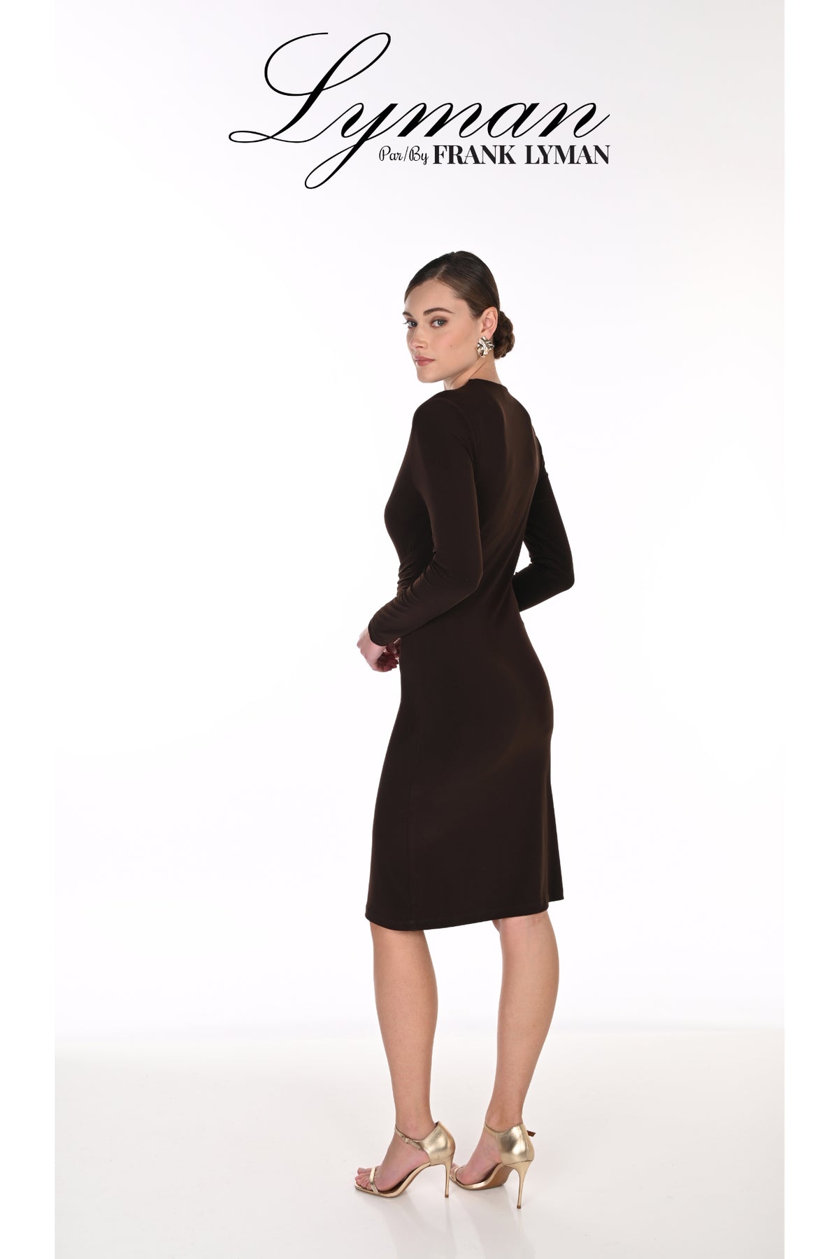 Frank Lyman 269029 Mocha Dress with Gold Buckle Detail