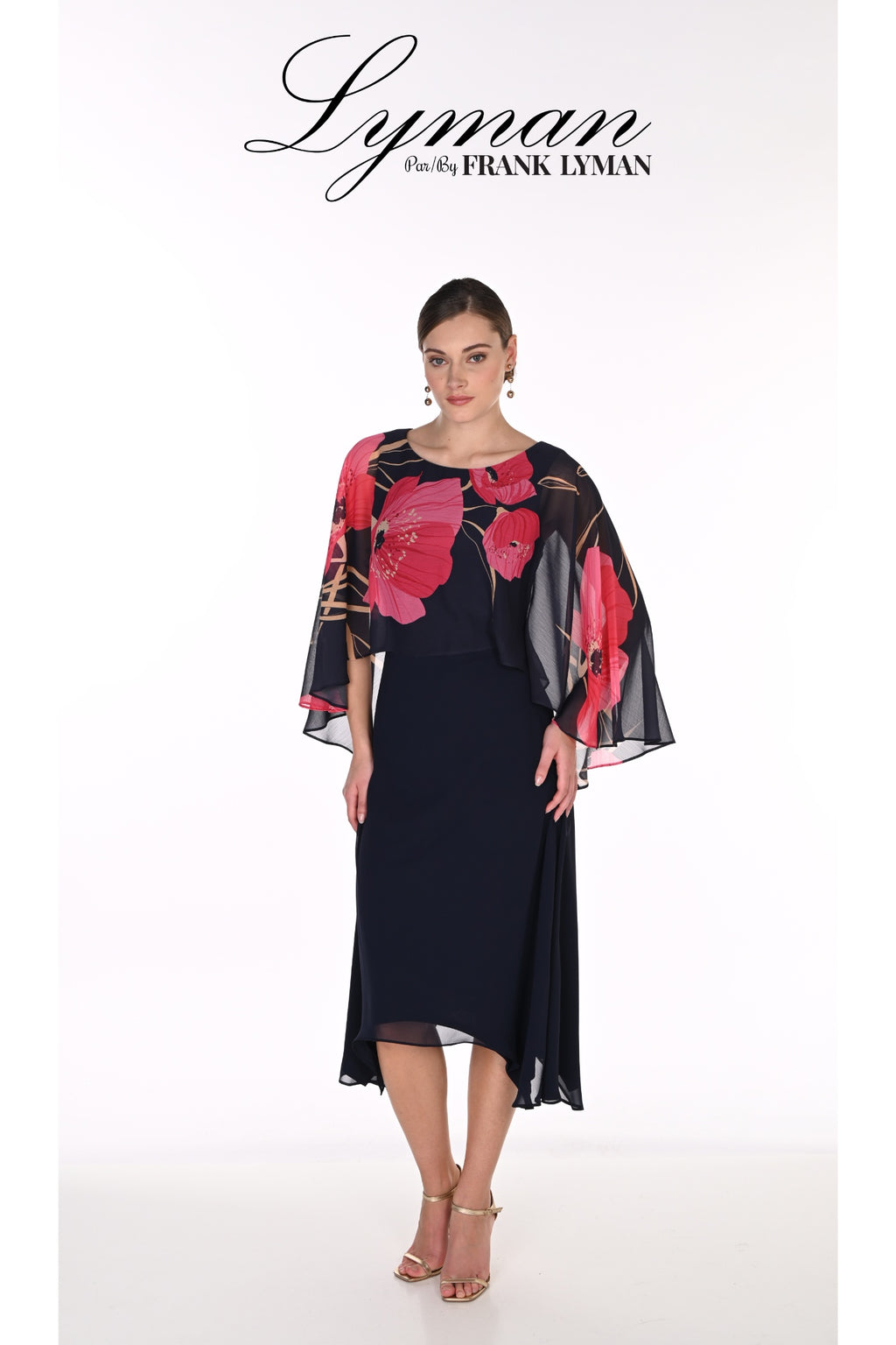 Frank Lyman 269131 Floral A-Line Midi Dress Black