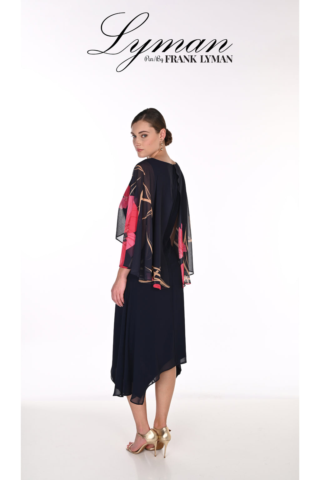 Frank Lyman 269131 Floral A-Line Midi Dress Black