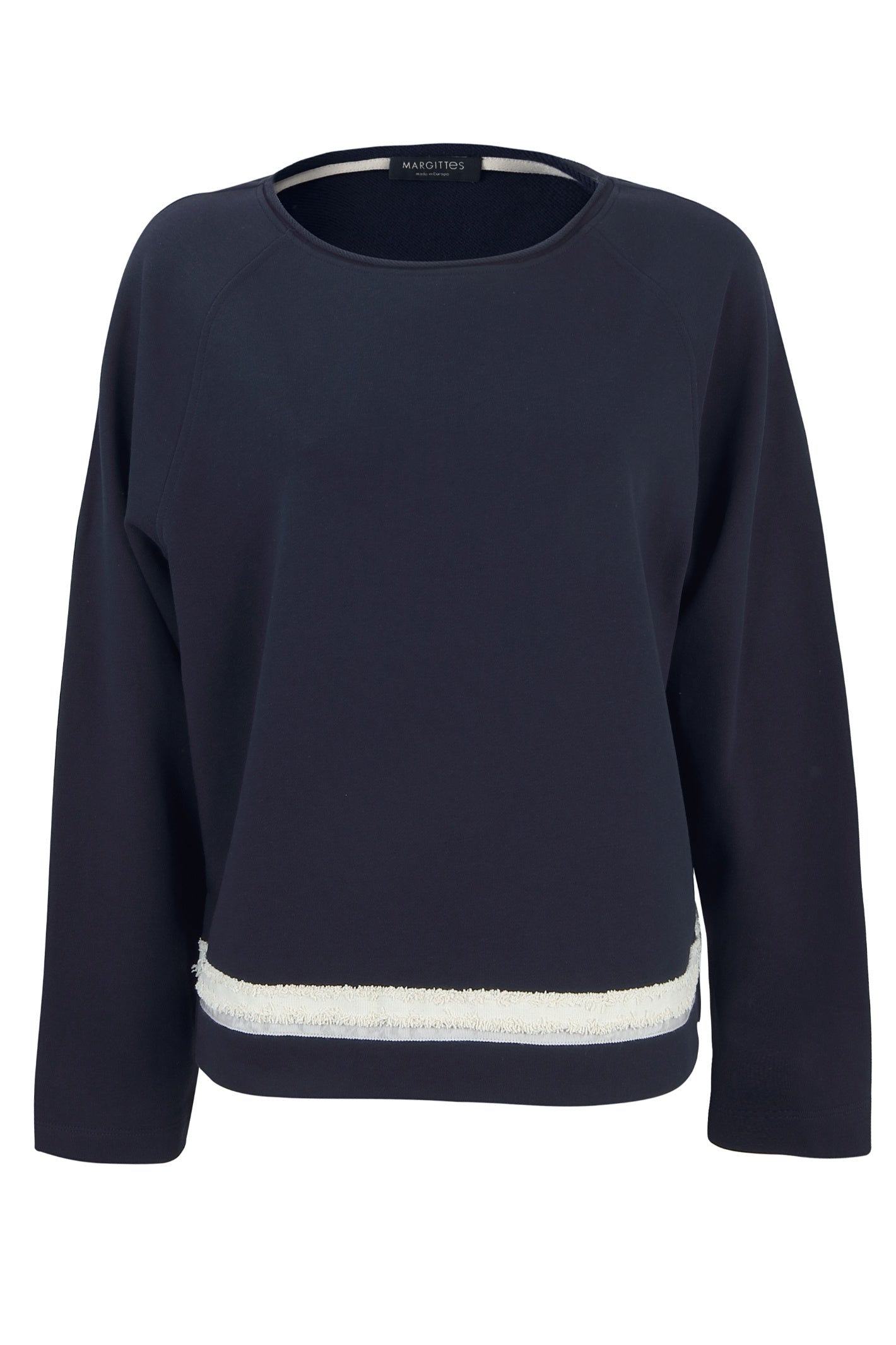 Front view of Margittes Cotton Blend Navy Sweat Top 276162514 by Margittes Shop the Vendor at Dotique