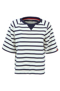 Front view of Margittes Striped Cotton Blend Short Sleeve Sweat Top 276232524 by Margittes Shop the Vendor at Dotique