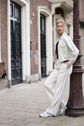 Model wearing Red Button SRB4751A Colette Punta Piping L31 Pearl Trousers, shop Red Button at Dotique gallery 1
