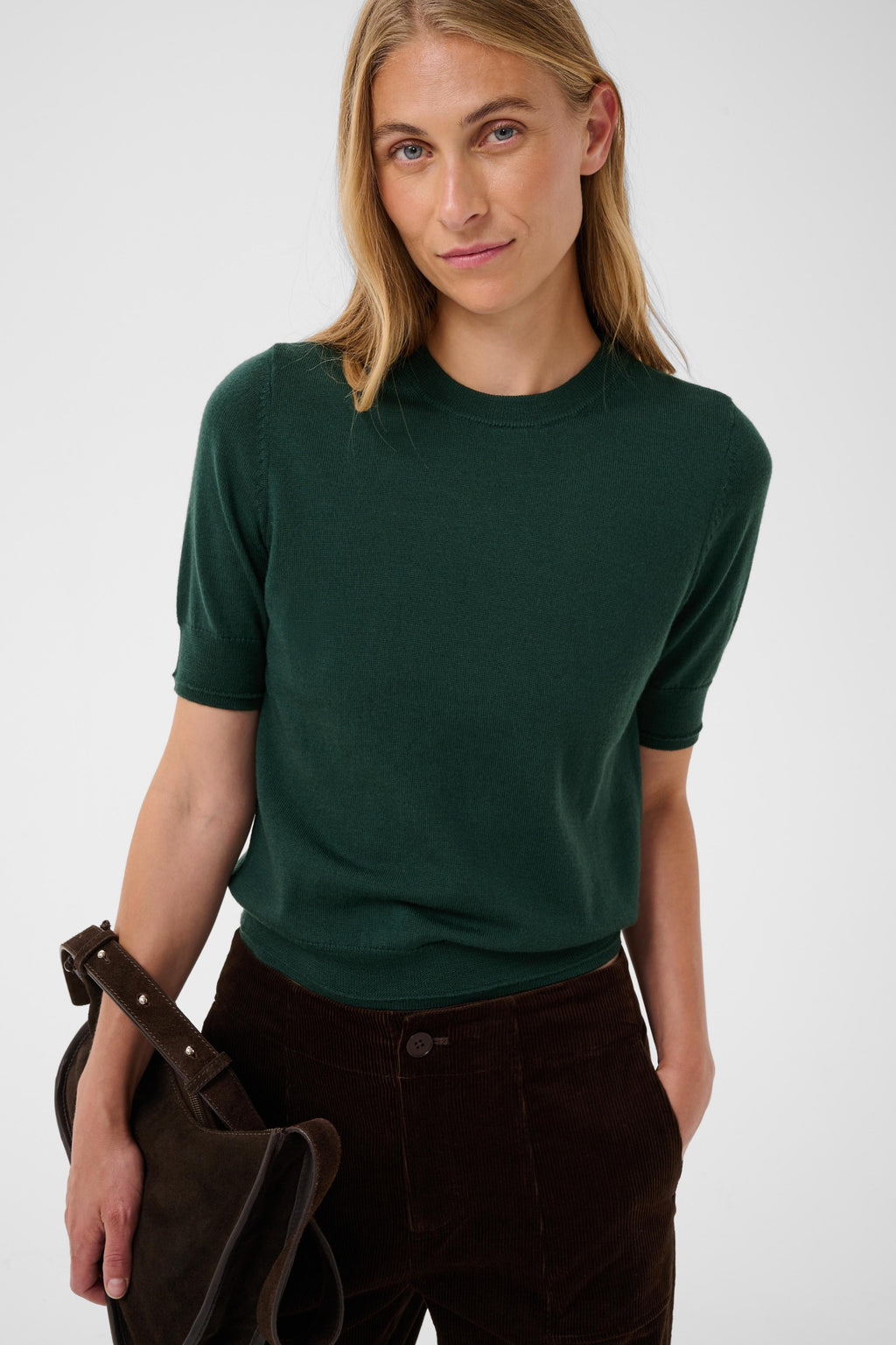Part Two Natanya PW Short Sleeve Wool Pullover Dark Green 30309791 194906