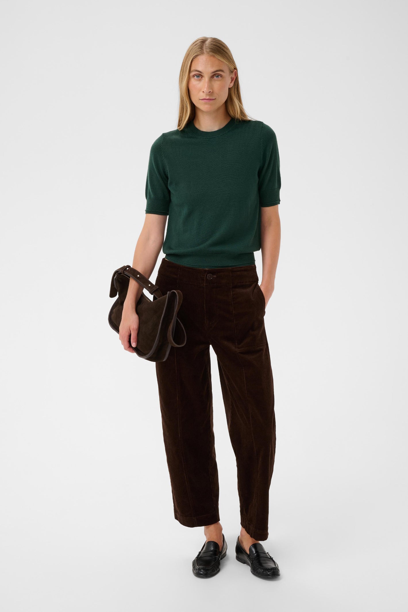 Part Two Natanya PW Short Sleeve Wool Pullover Dark Green 30309791 194906