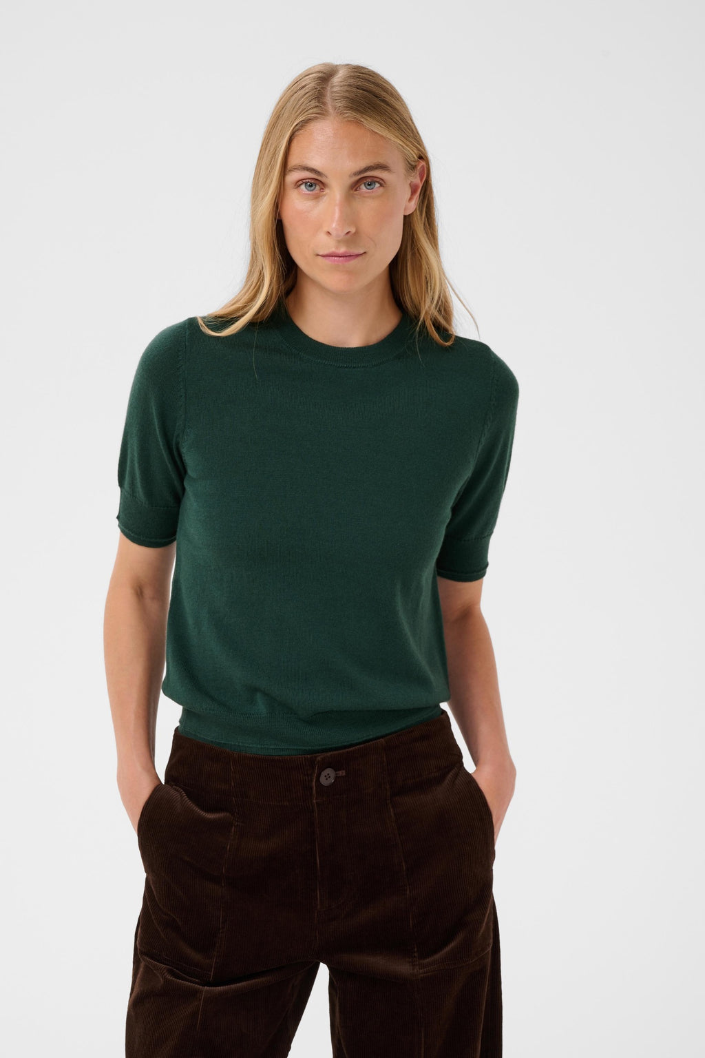 Part Two Natanya PW Short Sleeve Wool Pullover Dark Green 30309791 194906