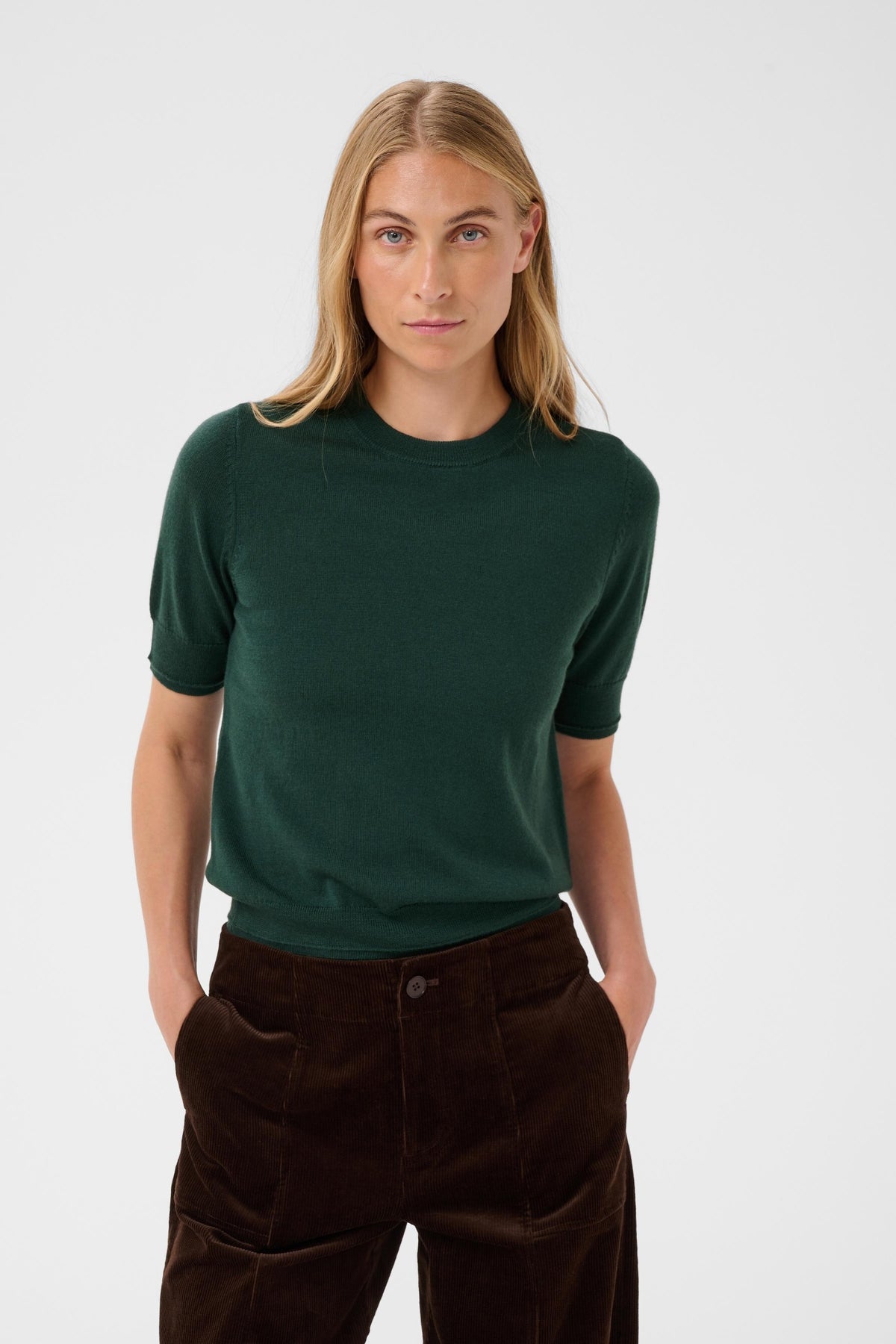 Part Two Natanya PW Short Sleeve Wool Pullover Dark Green 30309791 194906