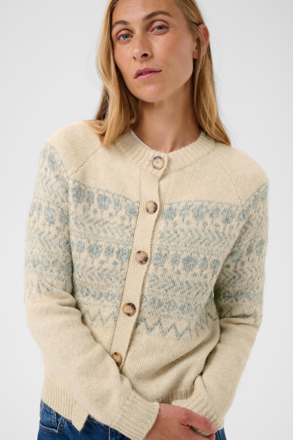 Part Two CharmainePW Whitcap/Grey Jaquart Cardigan 30310832