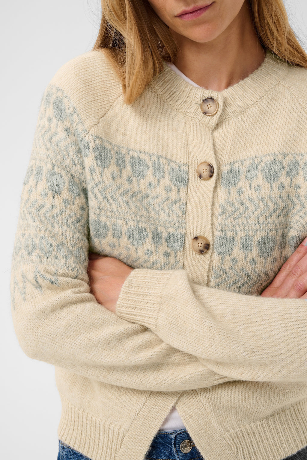 Part Two CharmainePW Whitcap/Grey Jaquart Cardigan 30310832