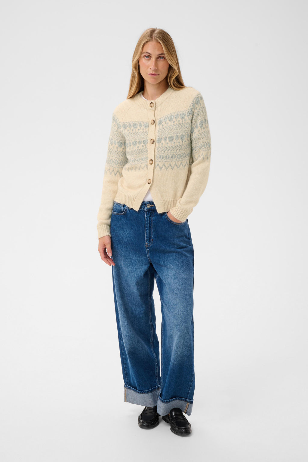 Part Two CharmainePW Whitcap/Grey Jaquart Cardigan 30310832