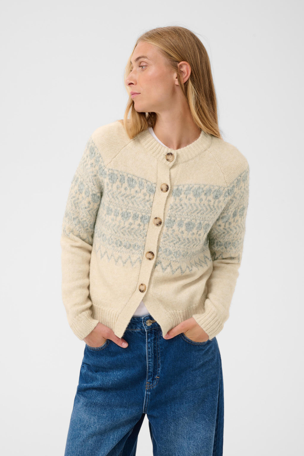 Part Two CharmainePW Whitcap/Grey Jaquart Cardigan 30310832