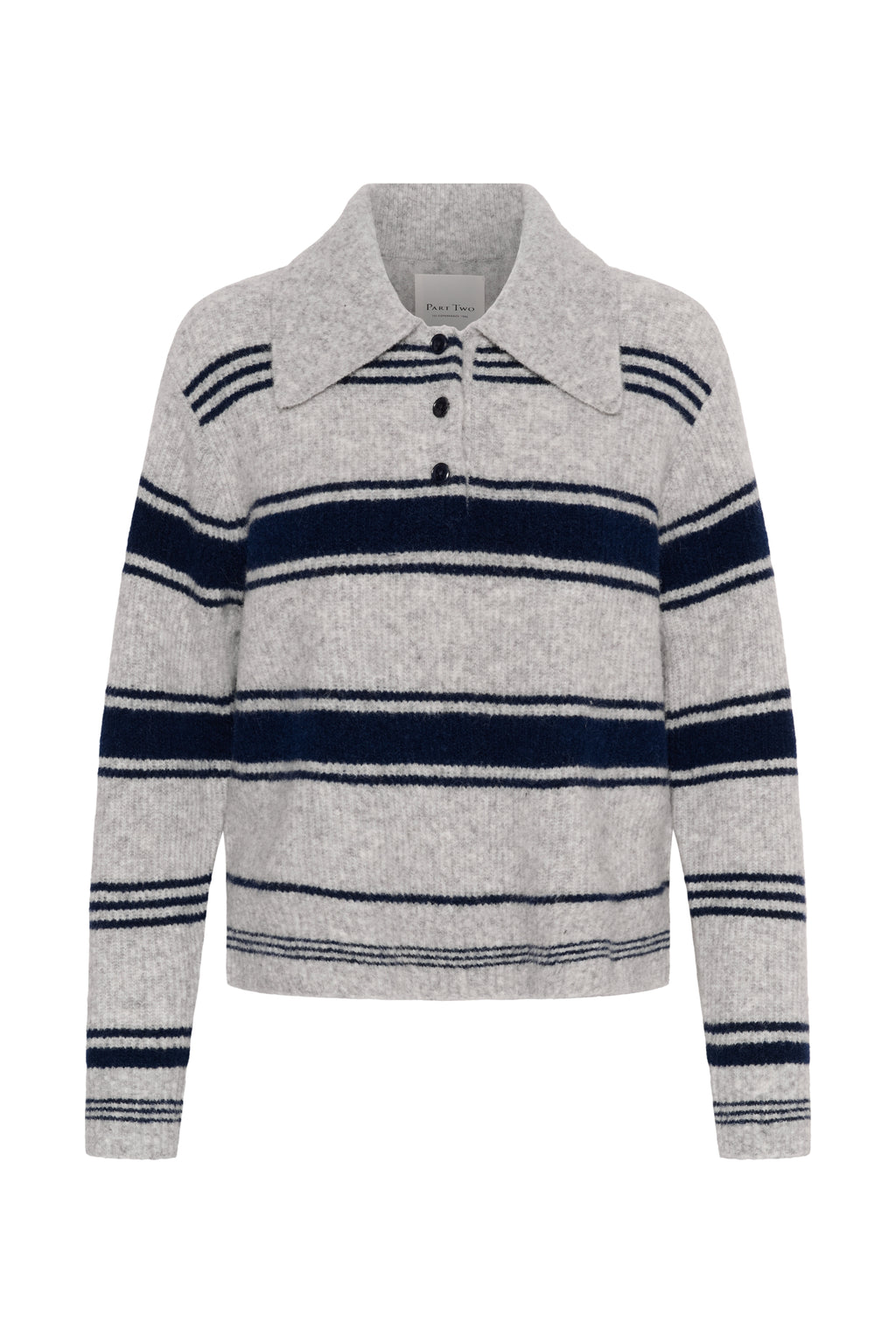 Part Two CarilinaPW Grey Jumper with Navy Stripes 30310869 front view Shop Part Two at Dotique