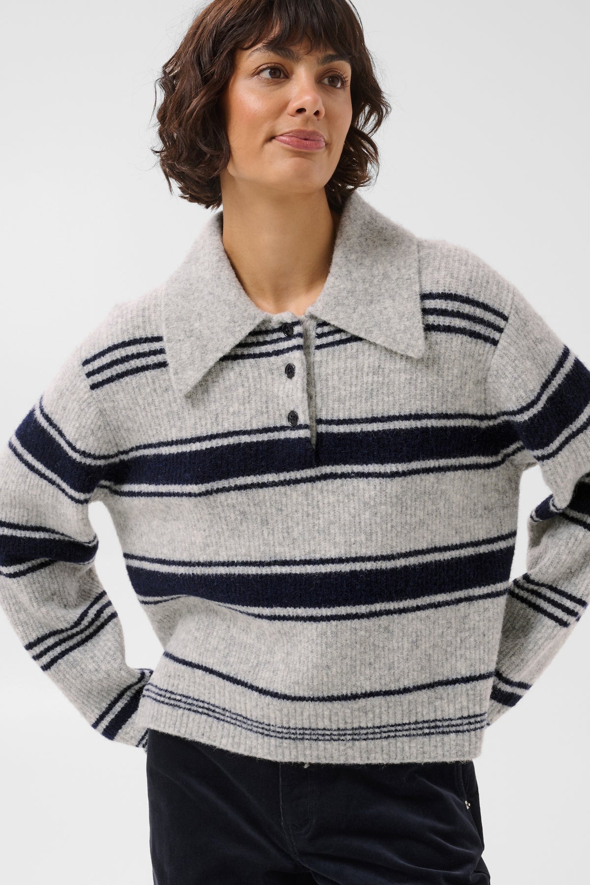 Part Two CarilinaPW Grey Jumper with Navy Stripes 30310869
