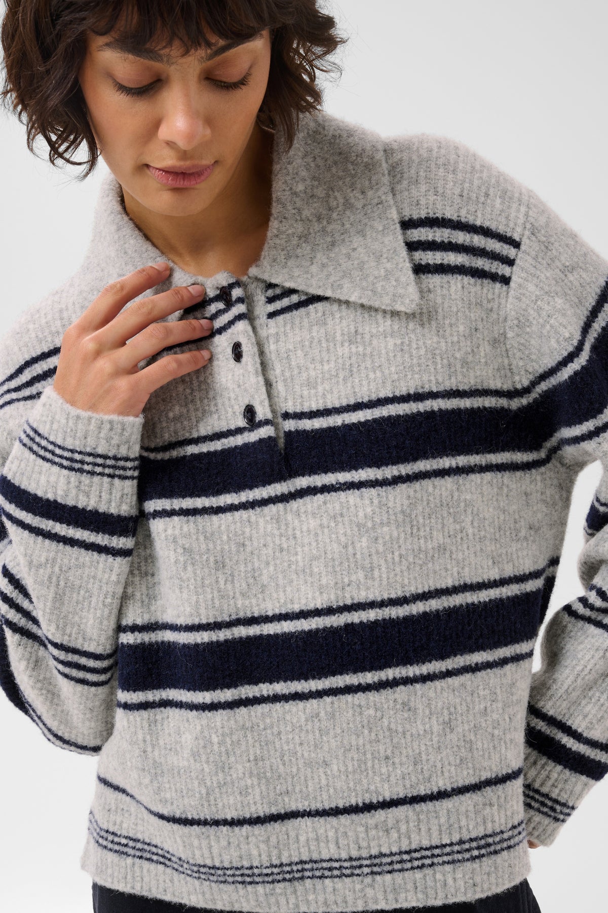 Part Two CarilinaPW Grey Jumper with Navy Stripes 30310869