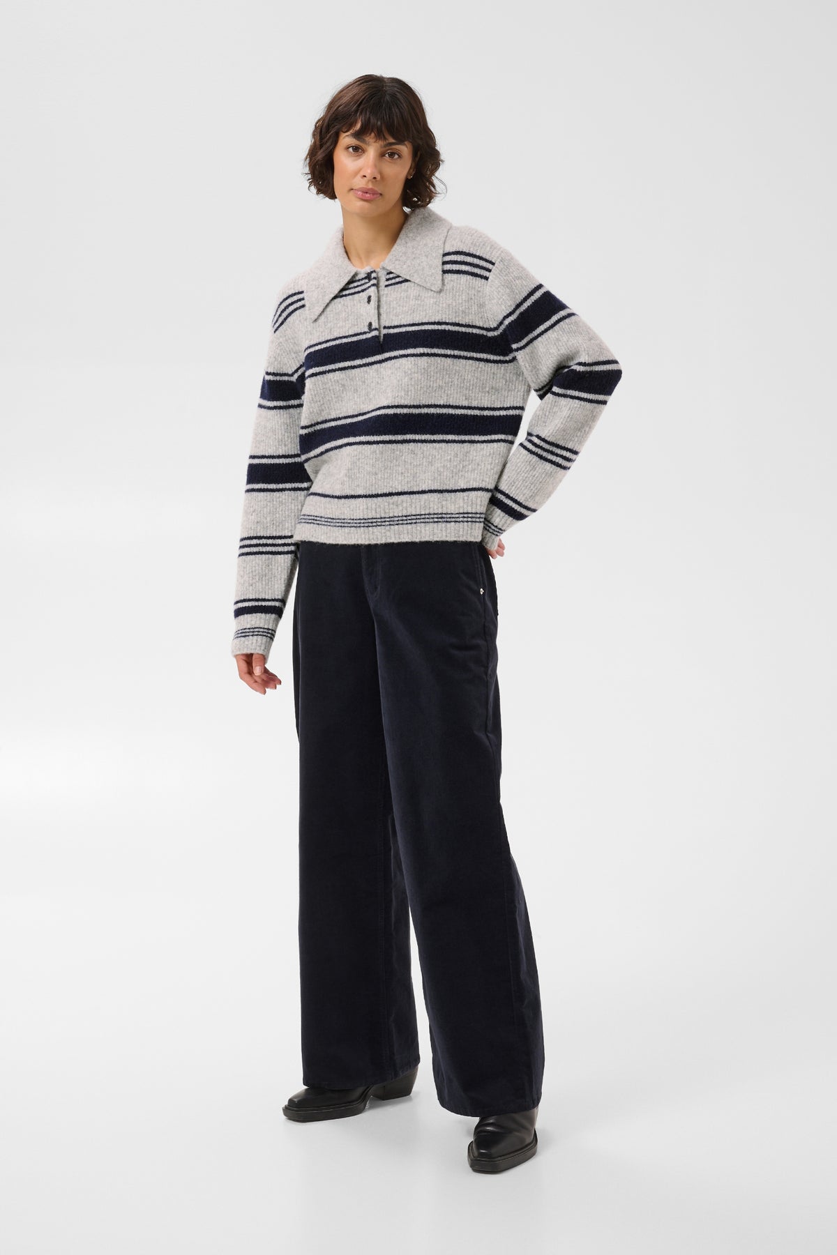 Part Two CarilinaPW Grey Jumper with Navy Stripes 30310869 on model Shop Part Two at Dotique