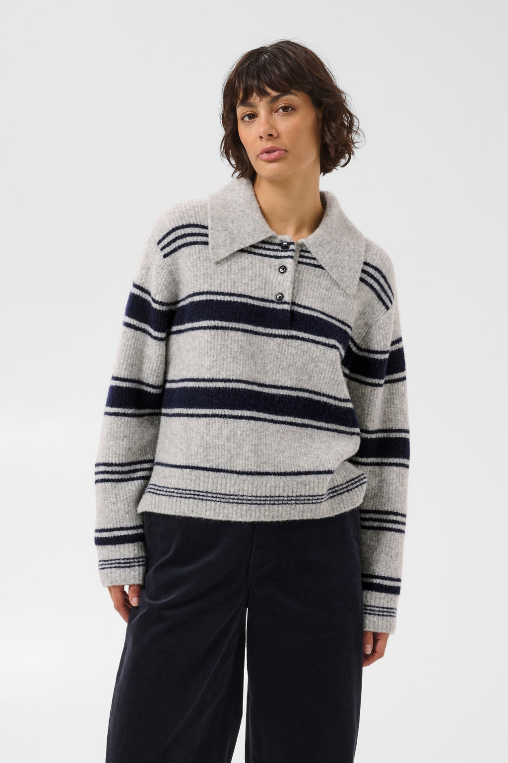 Part Two CarilinaPW Grey Jumper with Navy Stripes 30310869 on model Shop Part Two at Dotique