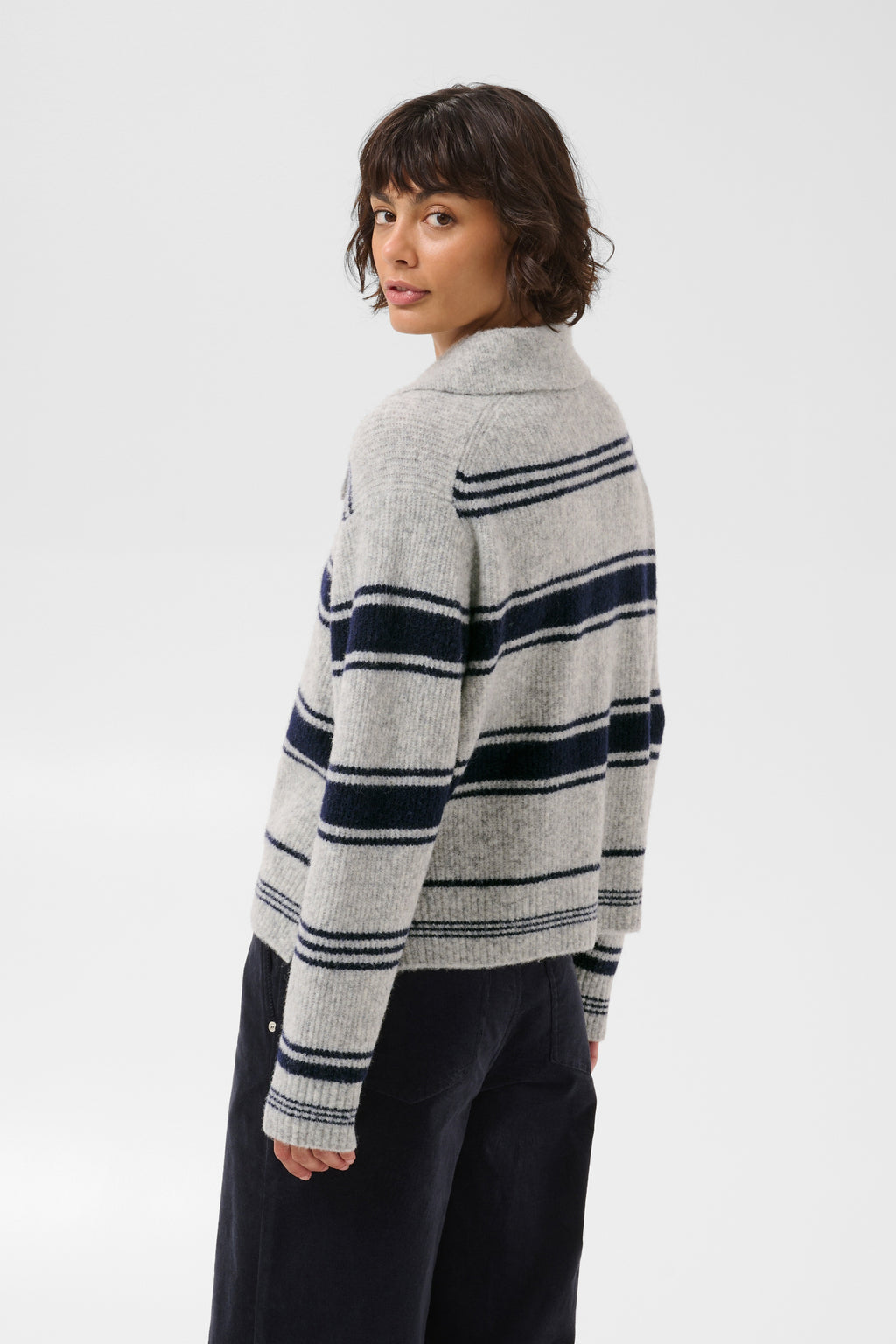 Part Two CarilinaPW Grey Jumper with Navy Stripes 30310869 back view Shop Part Two at Dotique