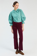 Shop the Vilagallo Burgundy Velvet Trousers at Dotique. Luxurious soft velvet trousers in a rich burgundy shade, perfect for occasionwear and elegant everyday styling.
