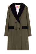 Shop the Vilagallo Green Wool Double-Breasted Coat at Dotique. A beautifully tailored wool-blend coat with a double-breasted design, statement buttons and signature printed lining.
