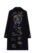 Shop the Vilagallo Black Ferris Wheel Print Coat at Dotique. A beautifully tailored black coat with an exclusive print, signature lining and timeless silhouette for autumn and winter.