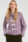 Shop the Vilagallo Red & Blue Gingham Shirt at Dotique. Crafted from 100% cotton with a classic gingham check and signature decorative braid detailing for everyday style.